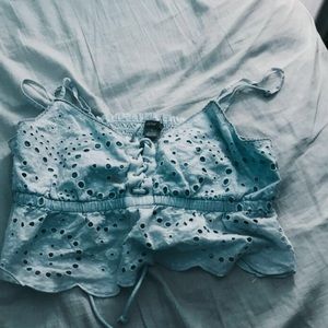 blue lace crop top
